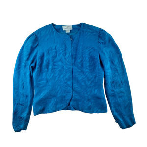 Vintage Adrianna Papell Blue Silk Cropped 3/4 Puff Sleeve Blazer Jacket 4